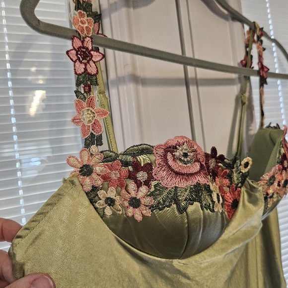 Selfie Leslie Satin Slip Dress with Floral Trim - Picture 7 of 11